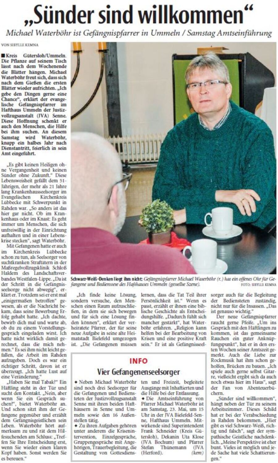 Zeitungsartikel Neue Westfälische vom 23.05.2015 Sünder sind willkommen