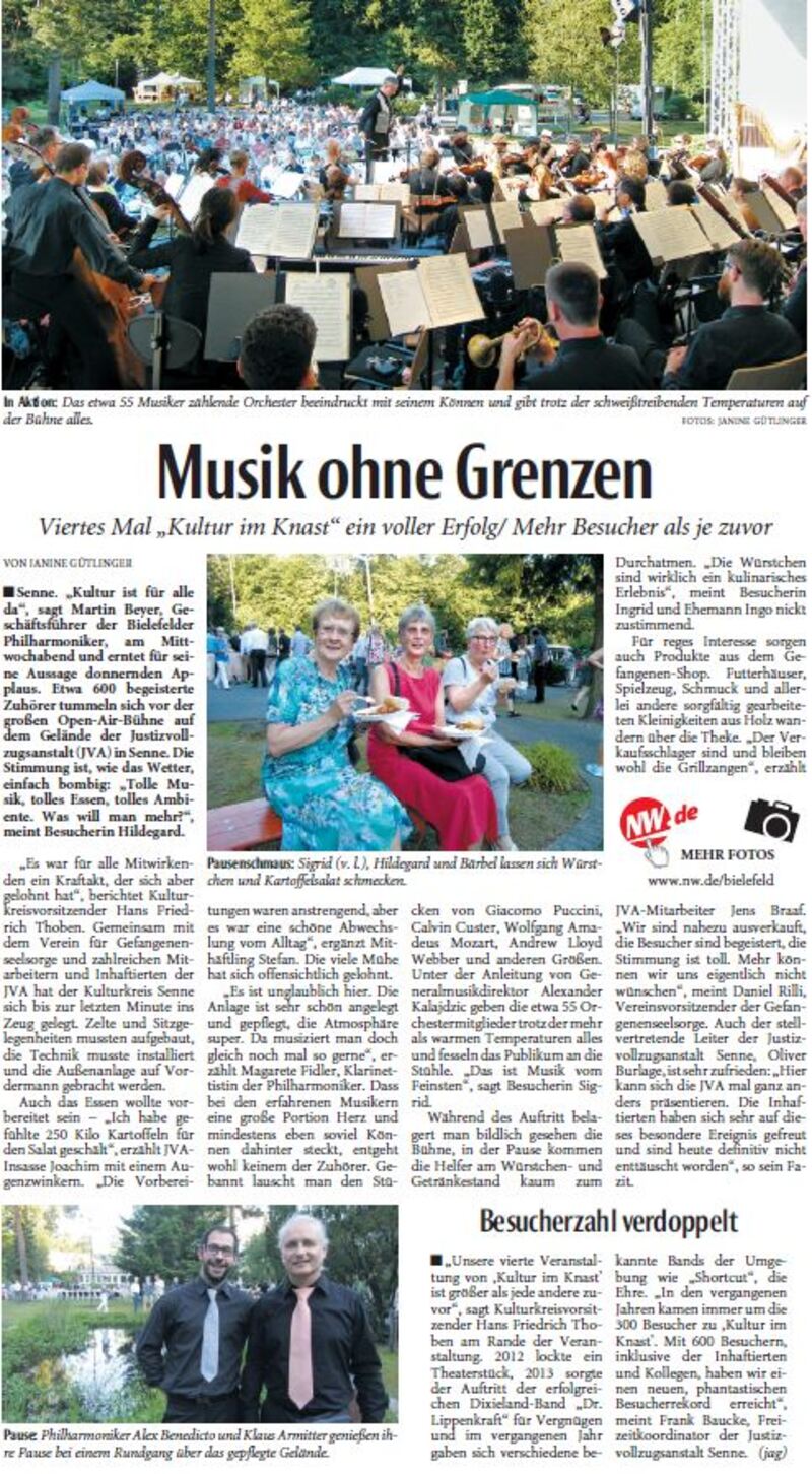 Zeitungsartikel Neue Westfälische vom 03.07.2015 Musik ohne Grenzen