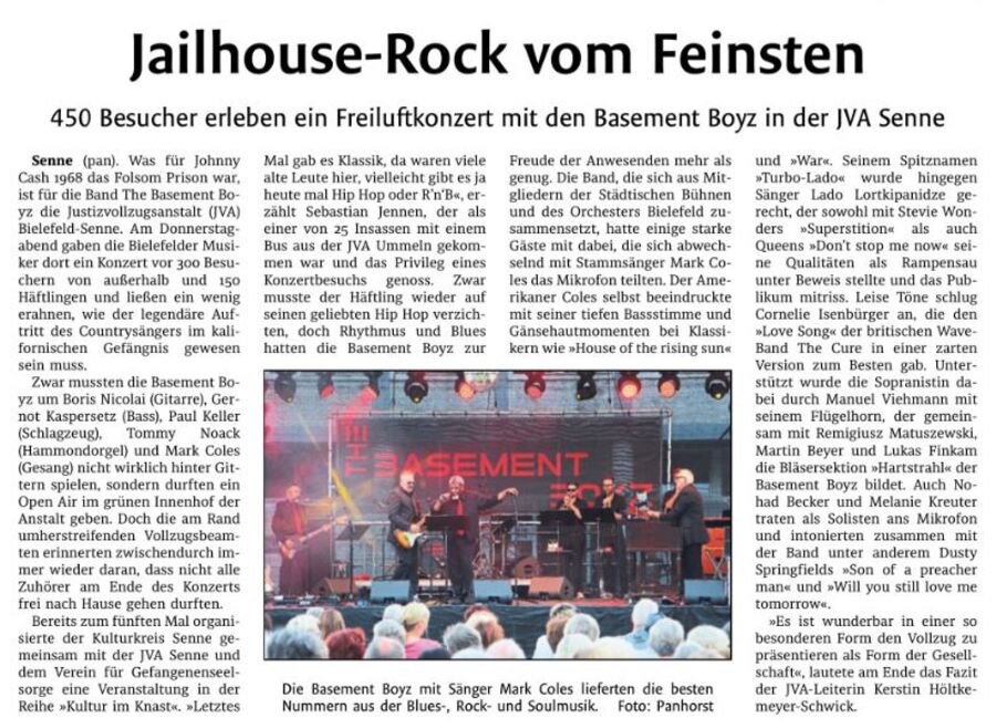 Zeitungsartikel Westfalen-Blatt vom 27.08.2016 Jailhouse Rock vom Feinsten