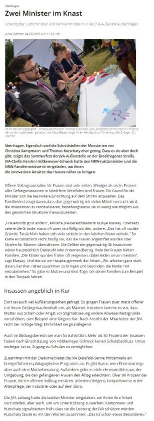 Zeitungsartikel Haller Kreisblatt vom 05.09.2016 Zwei Minister im Knast