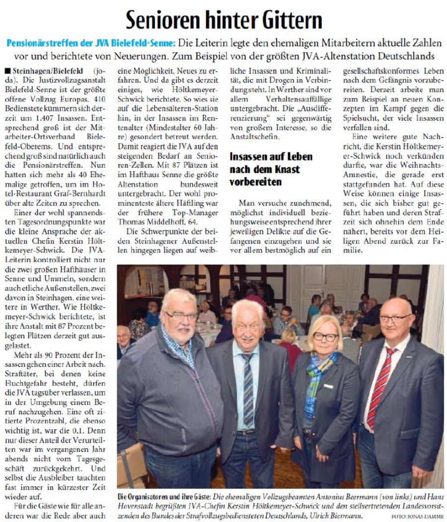 Zeitungsartikel Haller Kreisblatt vom 11.12.2018 Senioren hinter Gittern