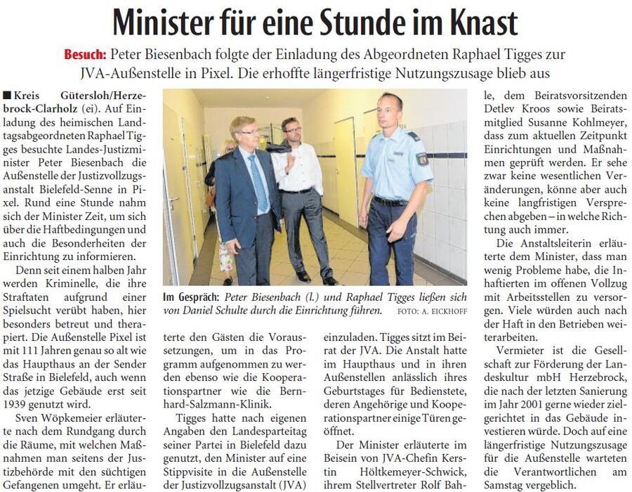 Zeitungsartikel Neue Westfälische vom 11.06.2018 Minister für eine Stunde im Knast