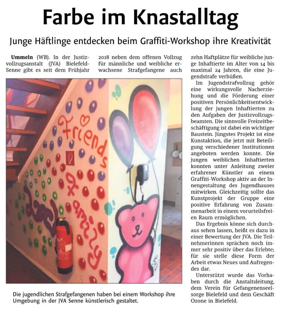 Zeitungsartikel Westfalen-Blatt vom 29.04.2019 Farbe im Knastalltag