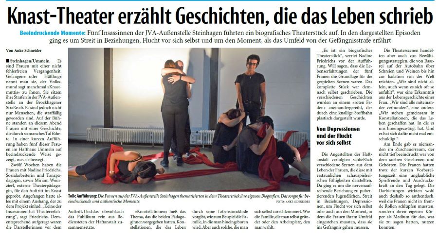 Zeitungsartikel Haller Kreisblatt vom 08.08.2019 Knast-Theater erzählt Geschichten, die das Leben schrieb