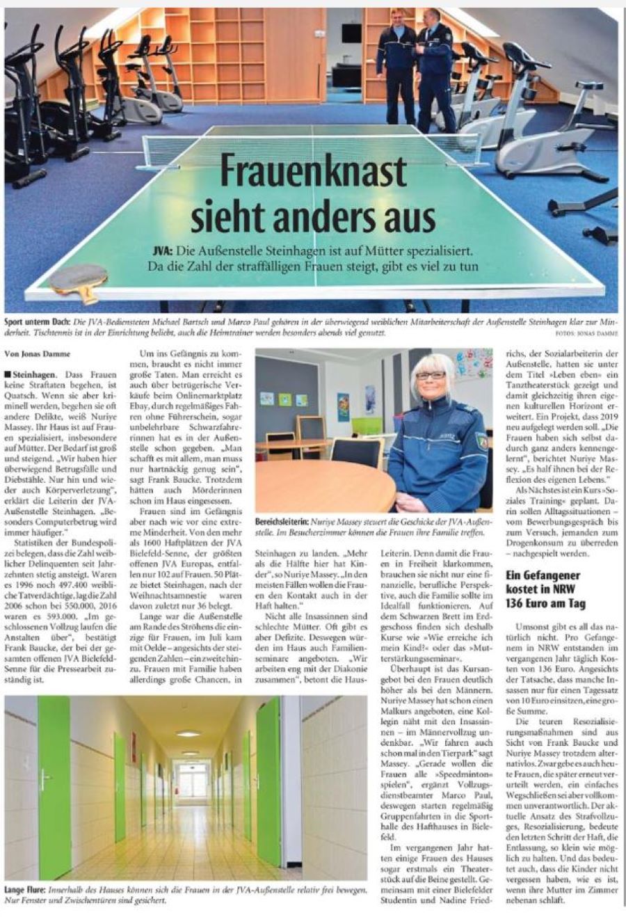 Zeitungsartikel Haller Kreisblatt vom 19.01.2019 Frauenknast sieht anders aus