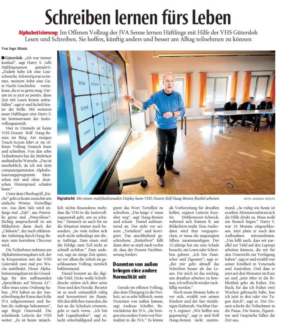 Zeitungsartikel Neue Westfälische vom 13.03.2019 Schreiben lernen fürs Leben