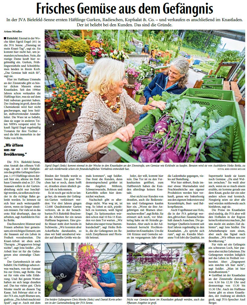 Zeitungsartikel Neue Westfälische vom 13.07.2021 Frisches Gemüse aus dem Gefängnis