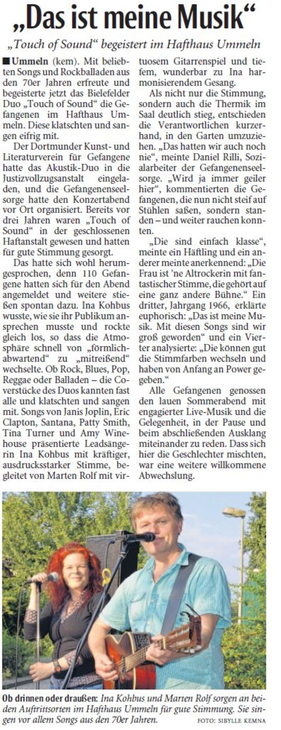 Zeitungsartikel Neue Westfälische vom 25.08.2015 Das ist meine Musik Zeitungsartikel Neue Westfälische vom 25.08.2015 Das ist meine Musik