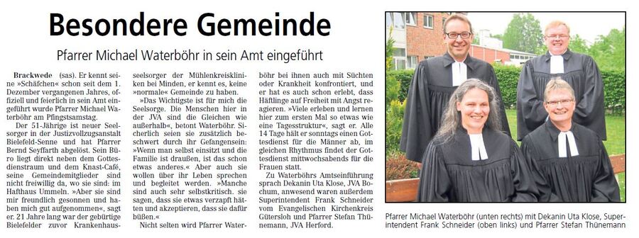 Zeitungsartikel Westfalen-Blatt vom 26.05.2015 Besondere Gemeinde Zeitungsartikel Westfalen-Blatt vom 26.05.2015 Besondere Gemeinde