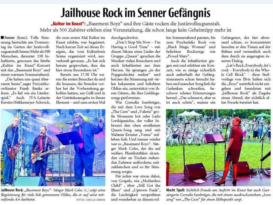 Zeitungsartikel Neue Westfälische vom 27.08.2016 Jailhouse Rock im Senner Gefängnis Zeitungsartikel Neue Westfälische vom 27.08.2016 Jailhouse Rock im Senner Gefängnis