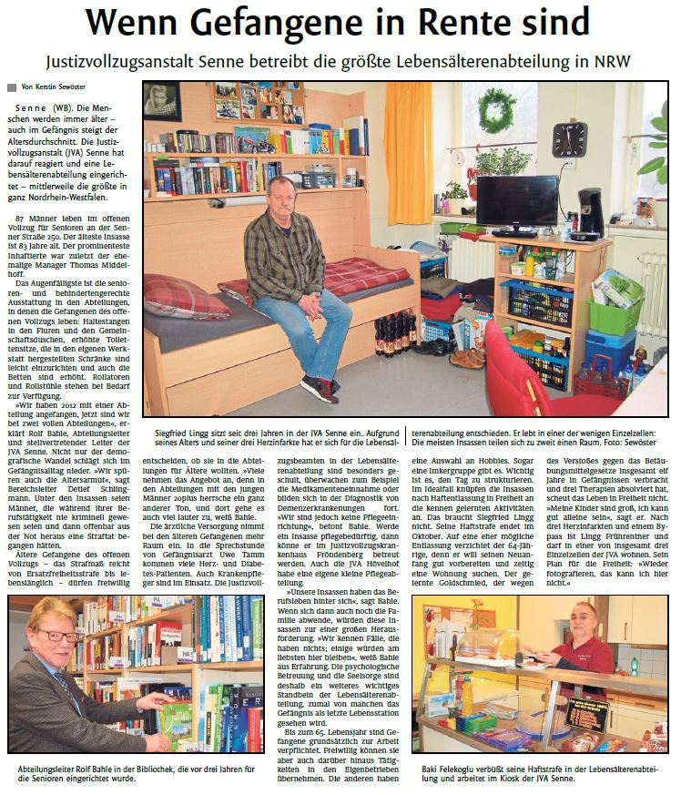 Zeitungsartikel Westfalen-Blatt vom 13.01.2018 Wenn Gefangene in Rente sind Zeitungsartikel Westfalen-Blatt vom 13.01.2018 Wenn Gefangene in Rente sind