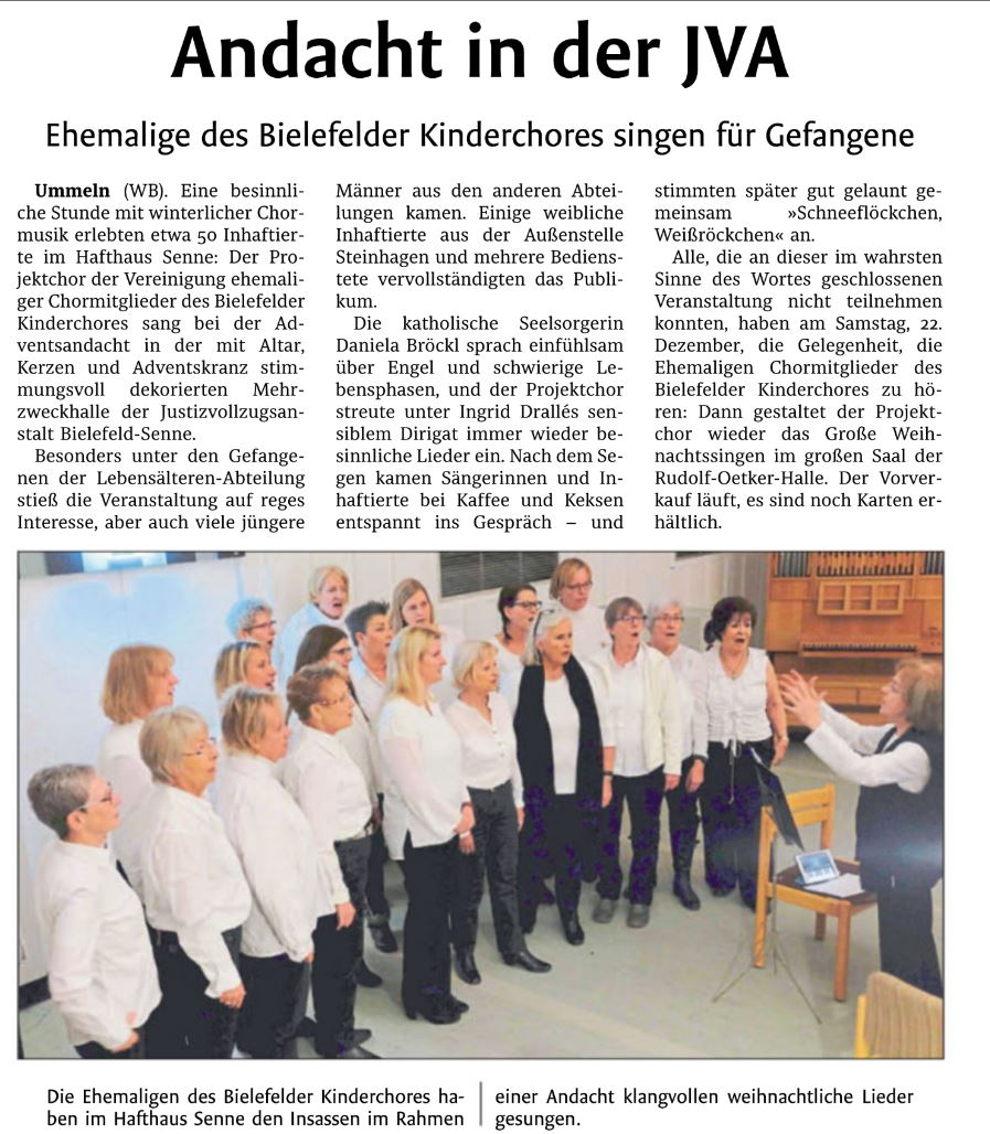 Zeitungsartikel Westfalen-Blatt vom 14.12.2018 Andacht in der JVA Zeitungsartikel Westfalen-Blatt vom 14.12.2018 Andacht in der JVA