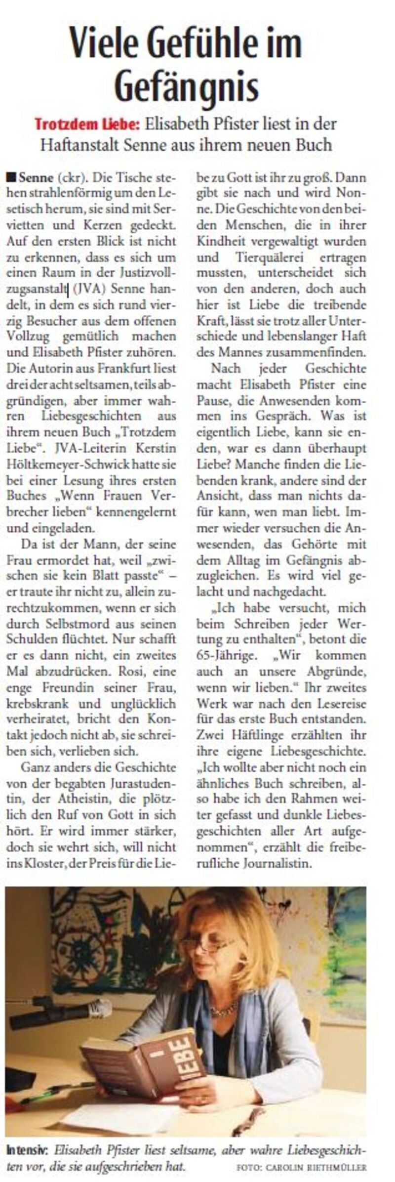 Zeitungsartikel Neue Westfälische vom 07.02.2018 Viele Gefühle im Gefängnis