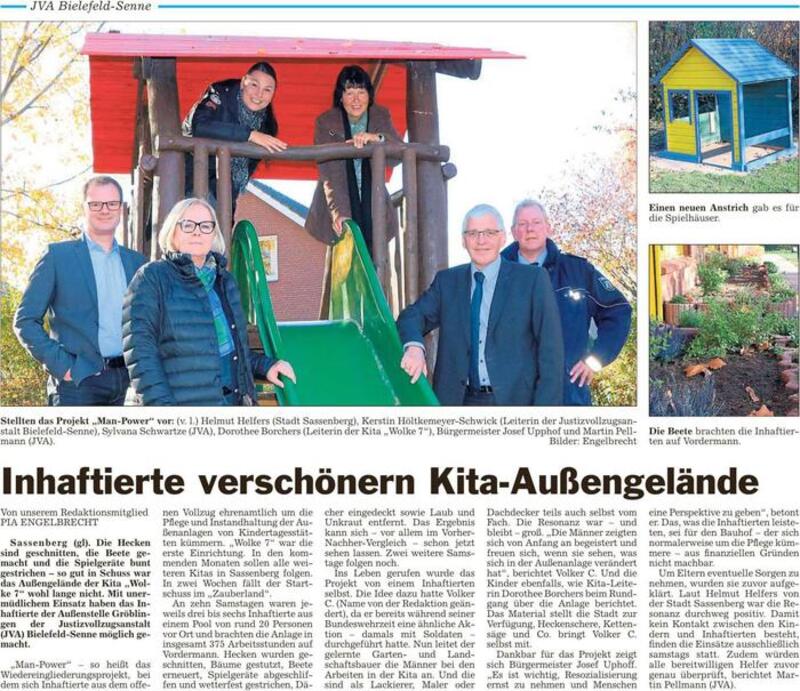 Zeitungsartikel Die Glocke vom 17.11.2018 Inhaftierte verschönern Kita-Gelände Zeitungsartikel Die Glocke vom 17.11.2018 Inhaftierte verschönern Kita-Gelände