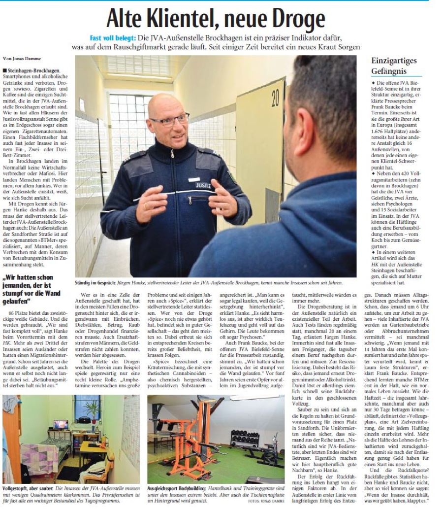 Zeitungsartikel Haller Kreisblatt vom 12.01.2019 Altes Klientel, neue Droge Zeitungsartikel Haller Kreisblatt vom 12.01.2019 Altes Klientel, neue Droge