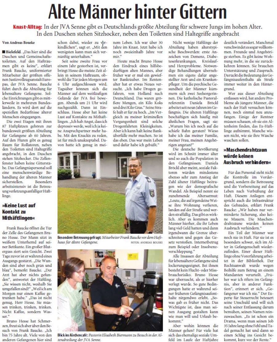 Zeitungsartikel Neue Westfälische vom 20.03.2019 Alte Männer hinter Gittern Zeitungsartikel Neue Westfälische vom 20.03.2019 Alte Männer hinter Gittern