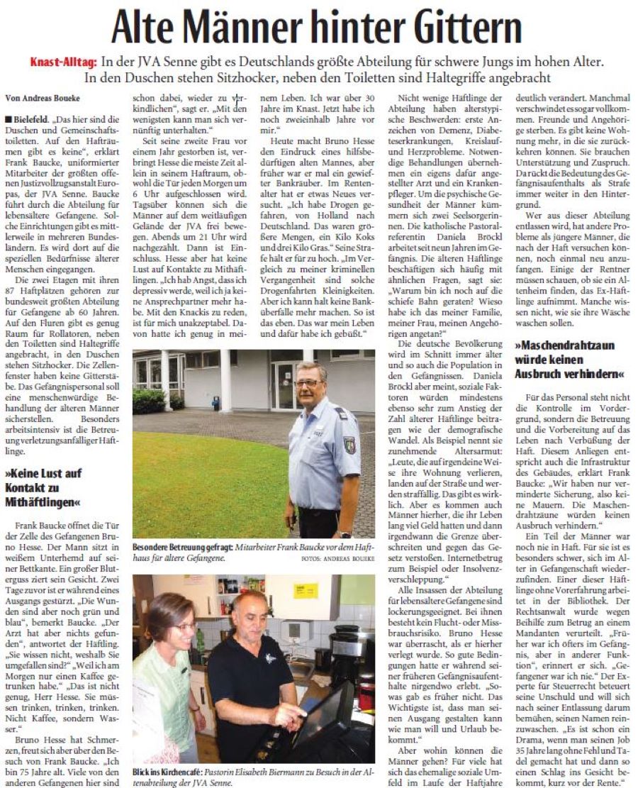 Zeitungsartikel Neue Westfälische vom 20.03.2019 Alte Männer hinter Gittern