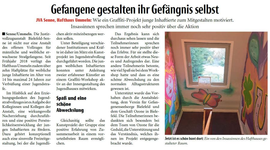 Zeitungsartikel Neue Westfälische vom 26.04.2019 Gefangene gestalten ihr Gefängnis selbst Zeitungsartikel Neue Westfälische vom 26.04.2019 Gefangene gestalten ihr Gefängnis selbst