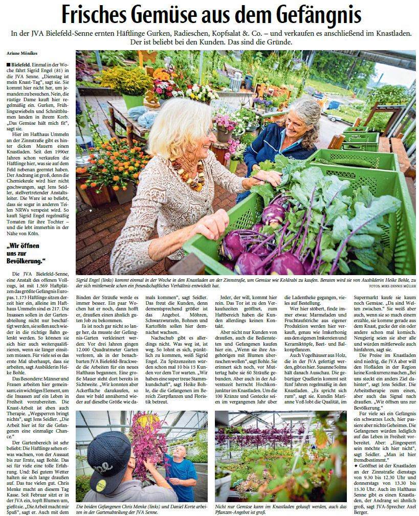 Zeitungsartikel Neue Westfälische vom 13.07.2021 Frisches Gemüse aus dem Gefängnis Zeitungsartikel Neue Westfälische vom 13.07.2021 Frisches Gemüse aus dem Gefängnis